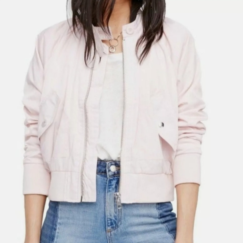 Free People Pink Lightweight Bomber Zip-Up Jacket